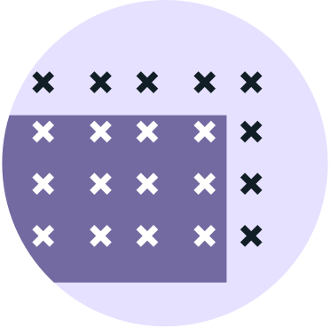 purple circle with black and white x graphics