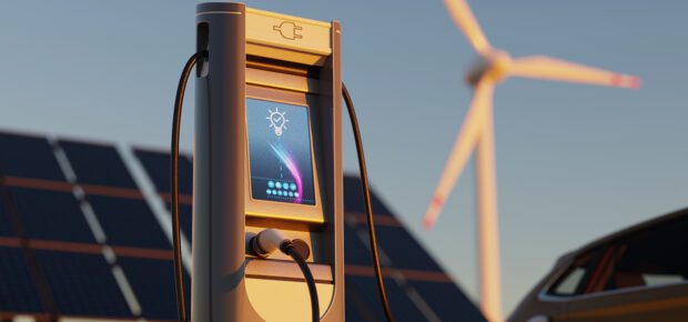 Electric car charging with wind turbines and solar panel