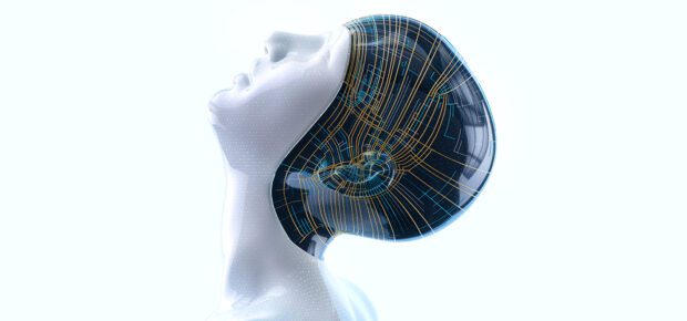 Digital generated image of artificial intelligence female cyborg head