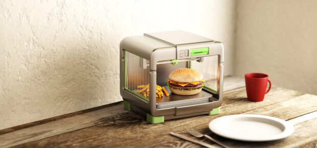 Bruger and fries created in a 3D printer.